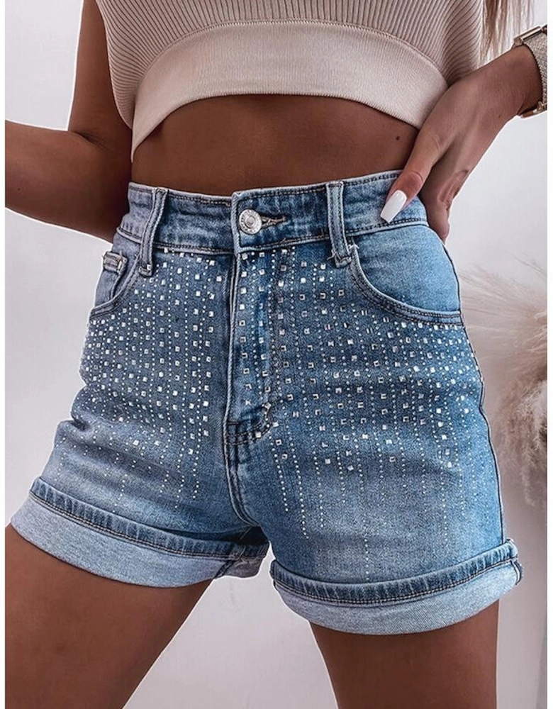 Ashleigh Blue Rhinestone Embellished Denim Shorts