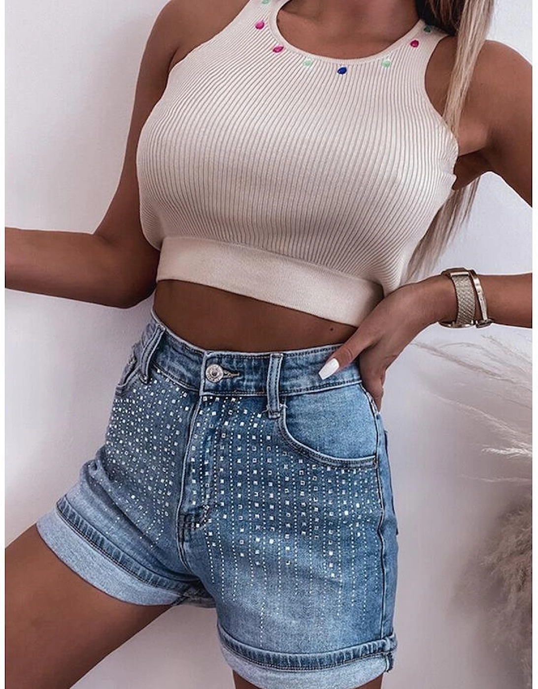 Ashleigh Blue Rhinestone Embellished Denim Shorts