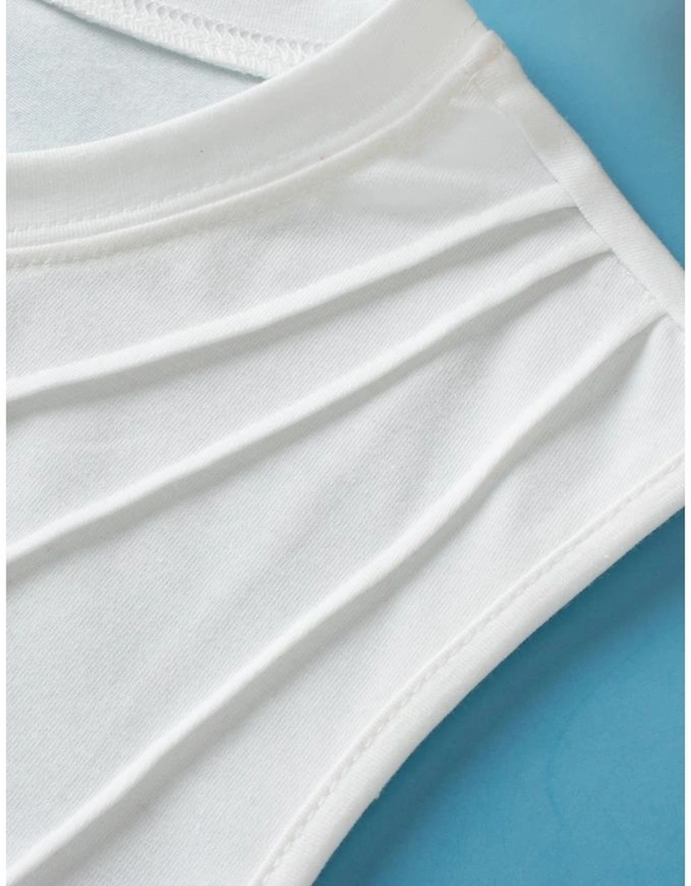 White Crew Neck Pleated Tank Top