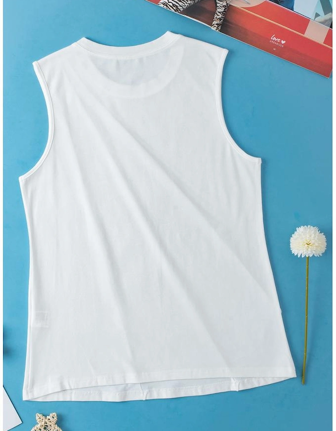 White Crew Neck Pleated Tank Top