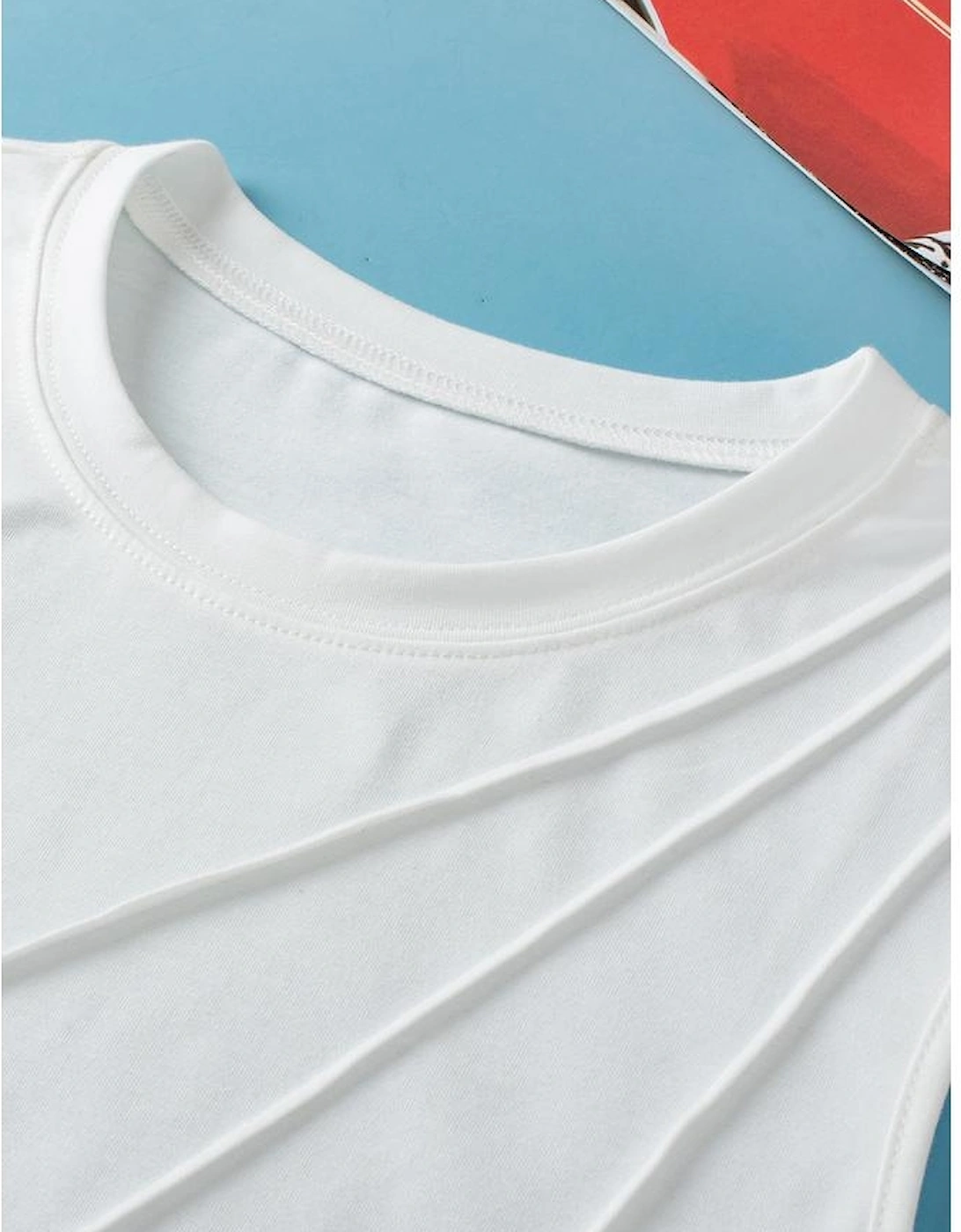 White Crew Neck Pleated Tank Top