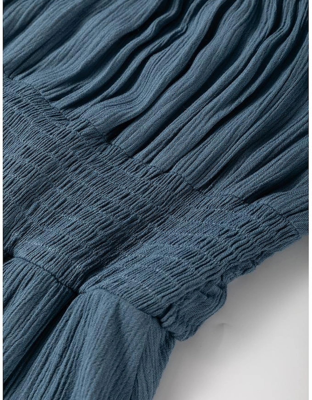 Real Teal Frilled Neckline 3/4 Sleeve Layered Ruched Mini Dress