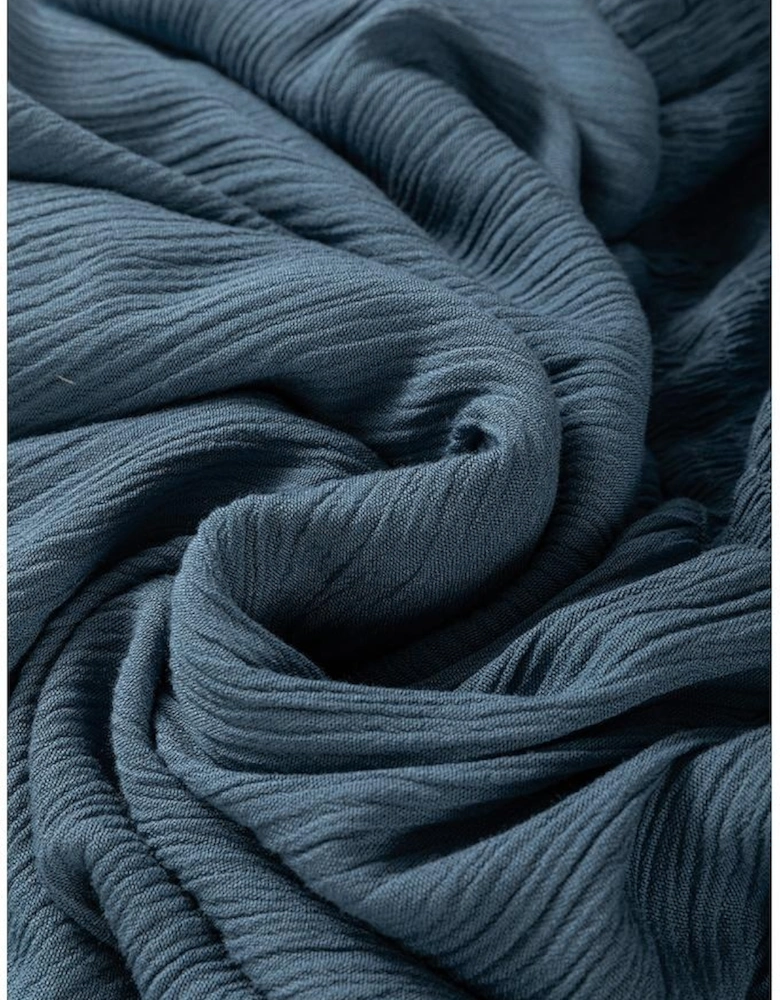 Real Teal Frilled Neckline 3/4 Sleeve Layered Ruched Mini Dress