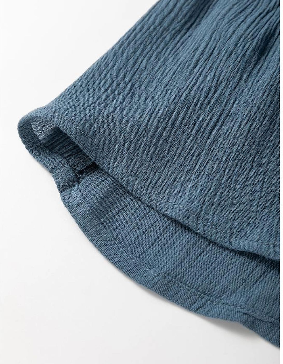 Real Teal Frilled Neckline 3/4 Sleeve Layered Ruched Mini Dress