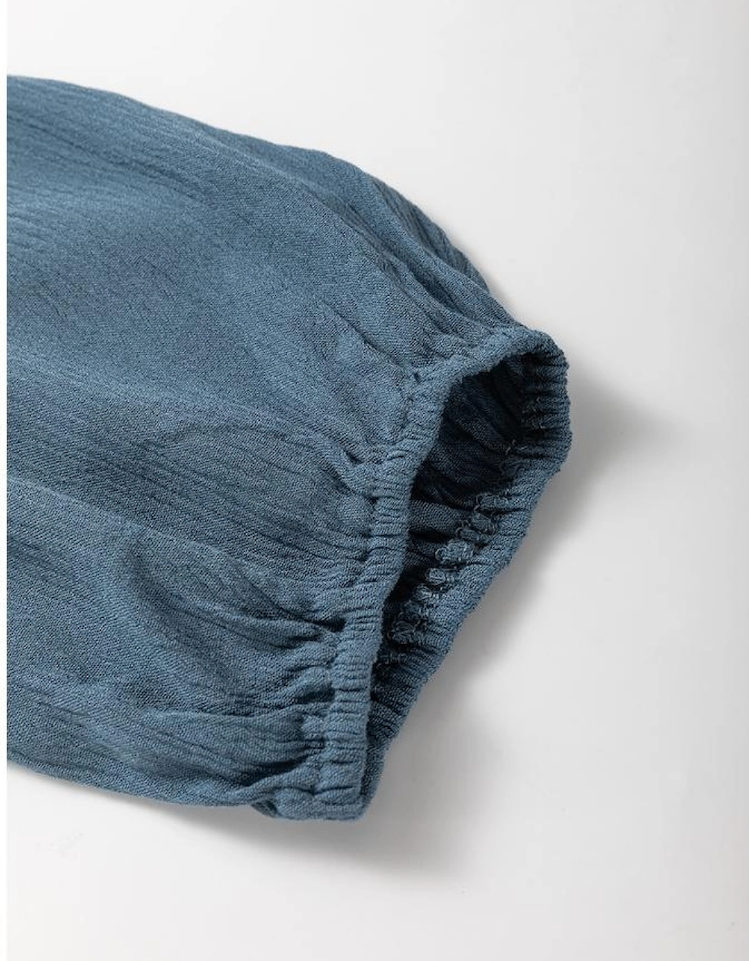 Real Teal Frilled Neckline 3/4 Sleeve Layered Ruched Mini Dress