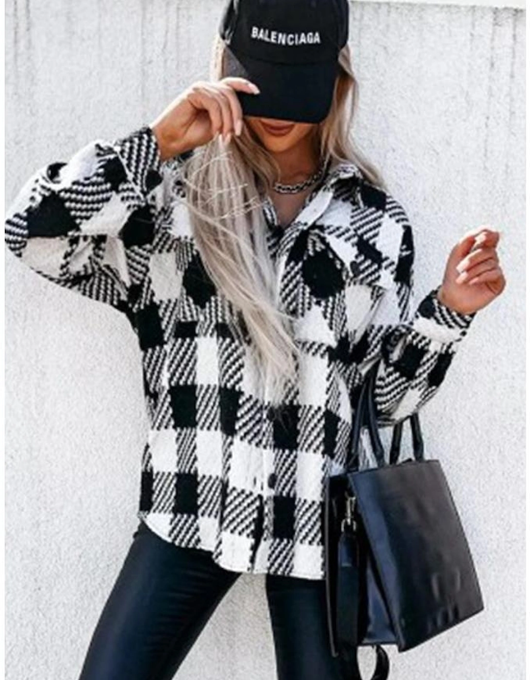 Black Plaid Textured Flap Pocket Shacket