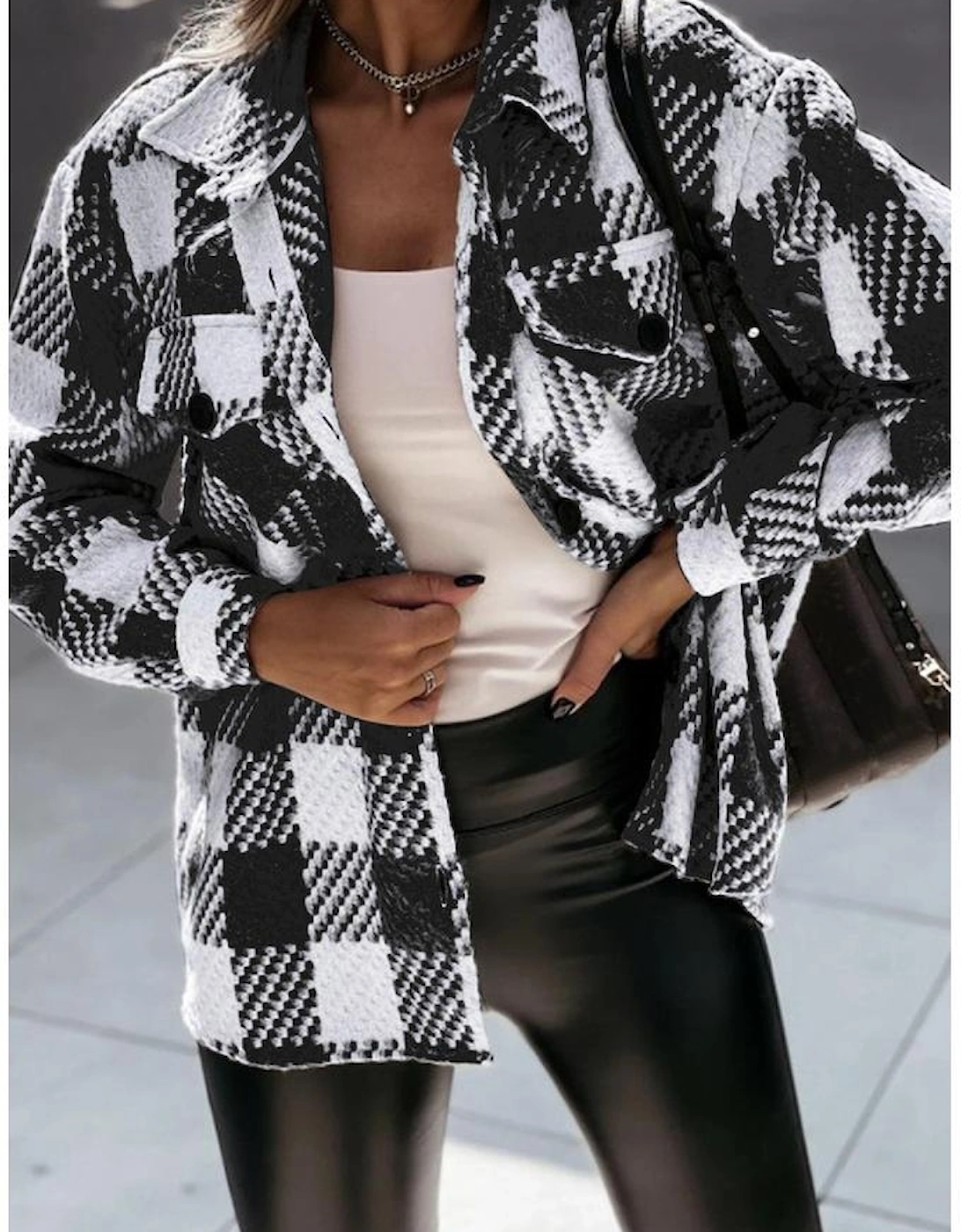 Black Plaid Textured Flap Pocket Shacket, 14 of 13