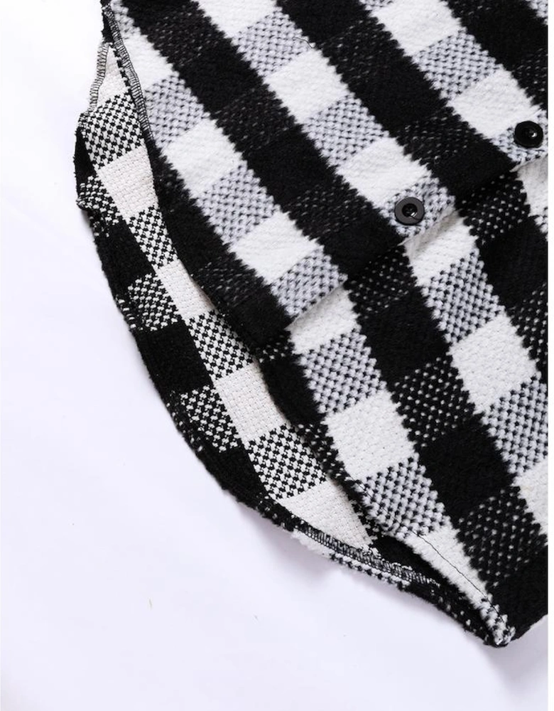 Black Plaid Textured Flap Pocket Shacket