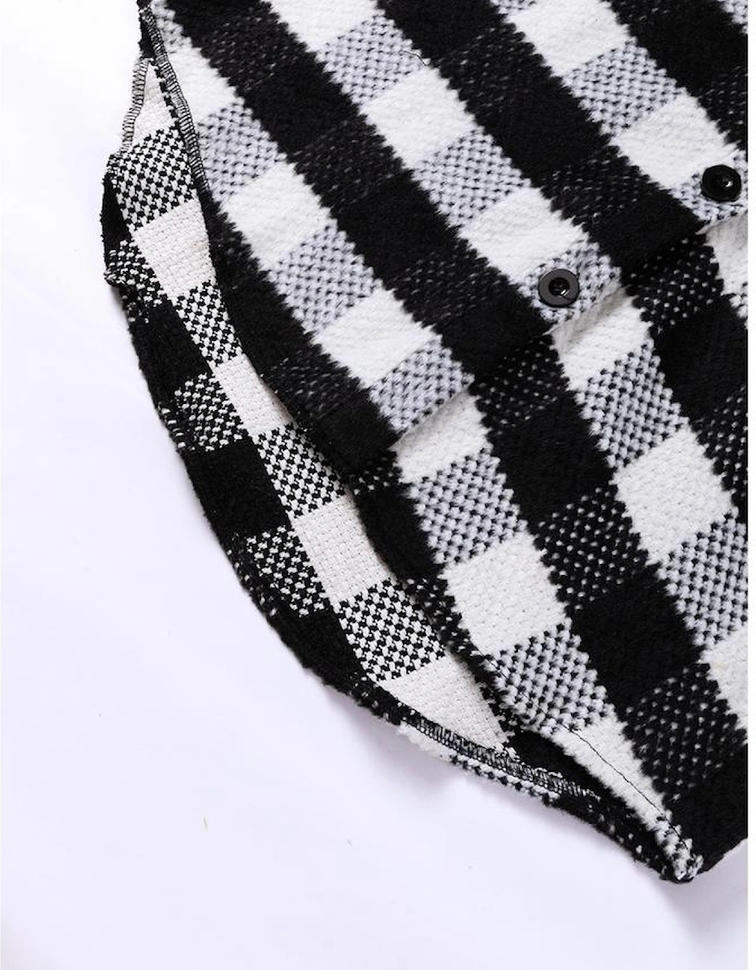 Black Plaid Textured Flap Pocket Shacket