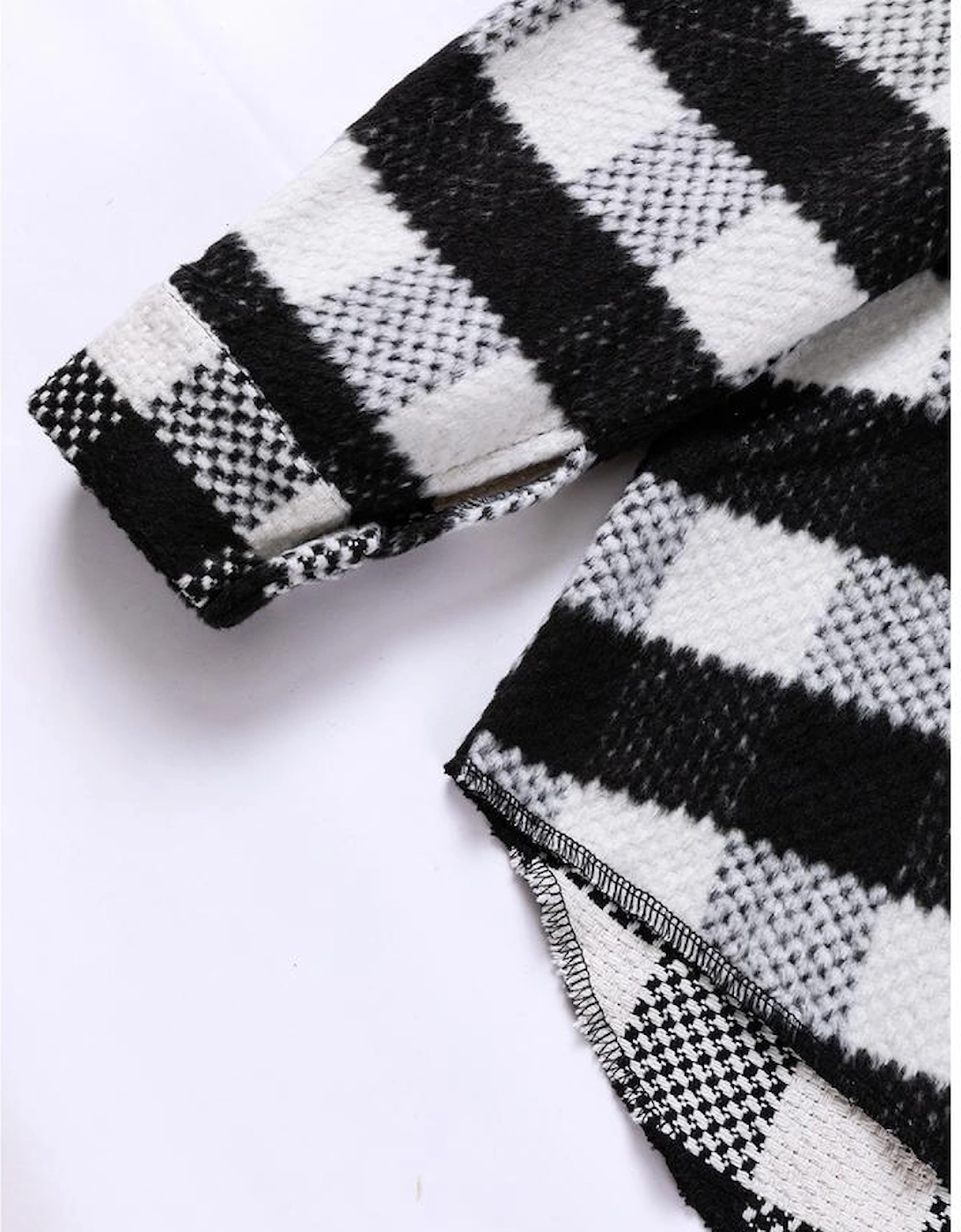 Black Plaid Textured Flap Pocket Shacket