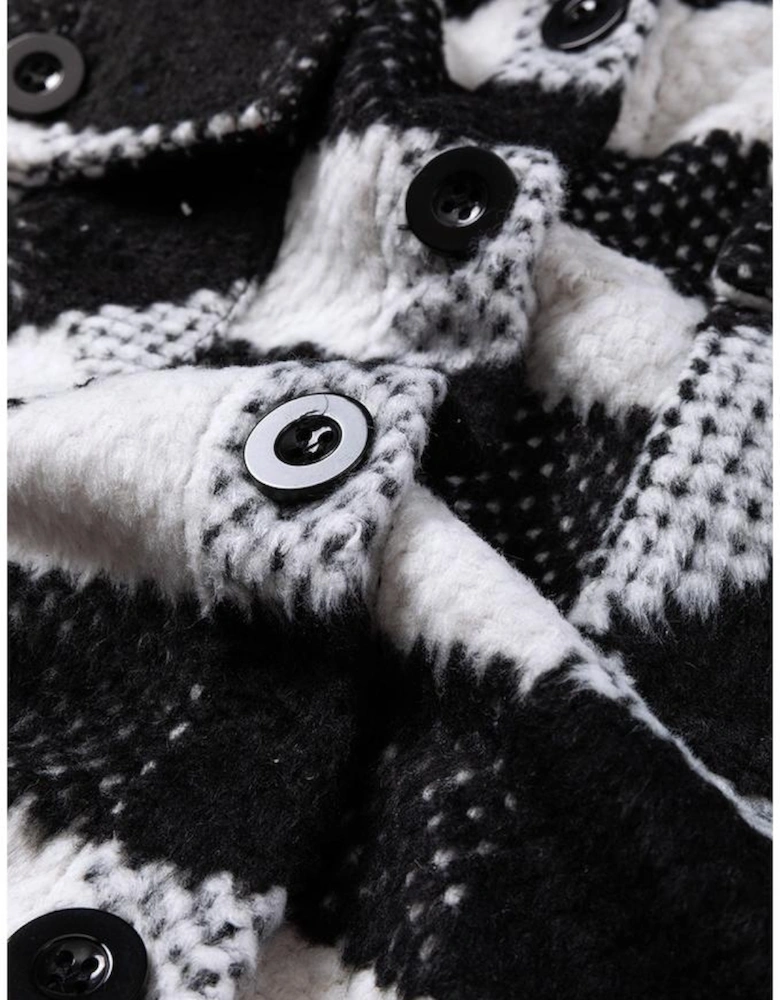 Black Plaid Textured Flap Pocket Shacket