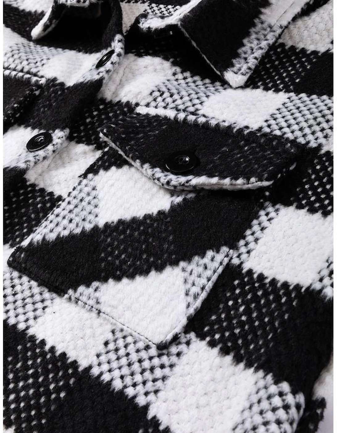 Black Plaid Textured Flap Pocket Shacket