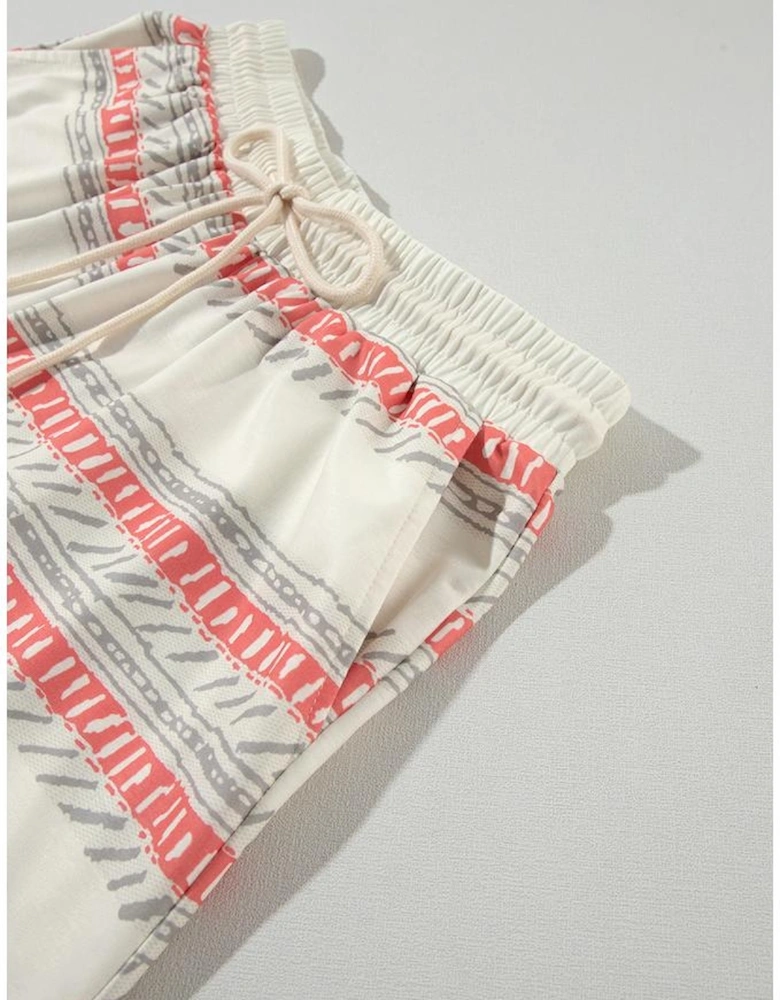 Beige Western Striped Print Casual Tank 2pcs Outfit