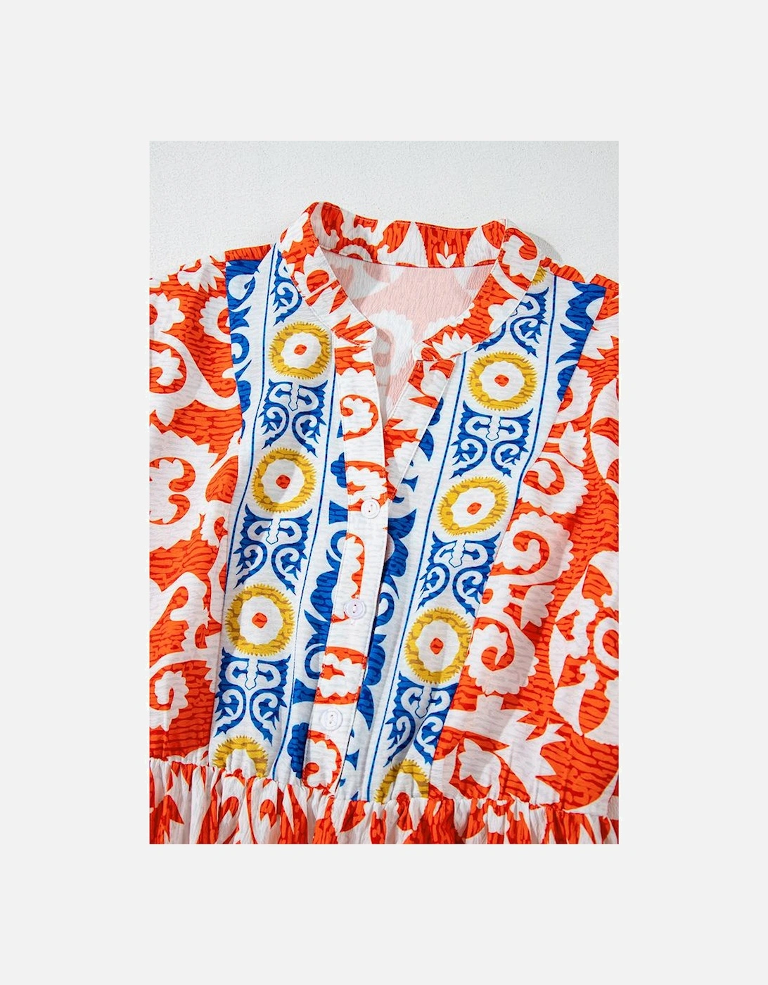 Orange Boho Geometric Printed Long Sleeve Maxi Dress