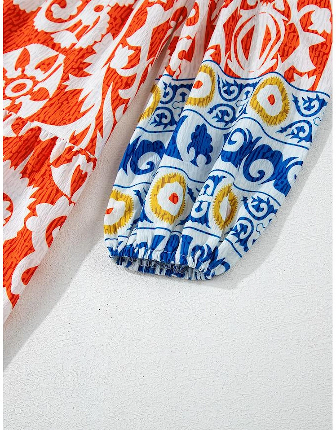 Orange Boho Geometric Printed Long Sleeve Maxi Dress