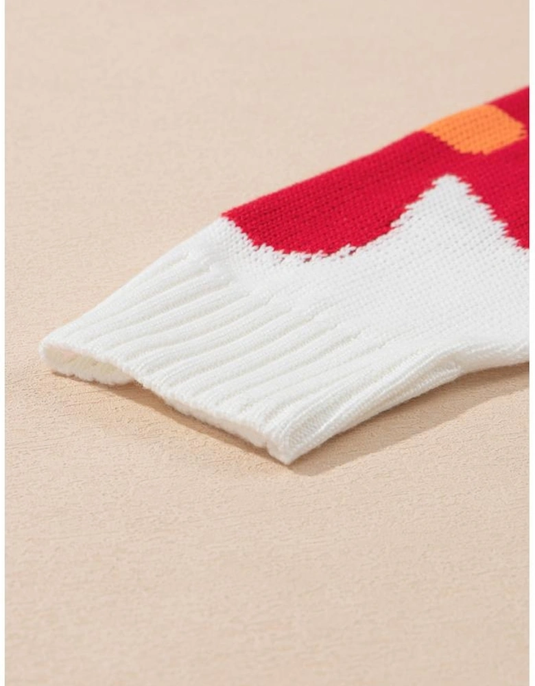 White Colorful Big Flower Pattern Crewneck Sweater