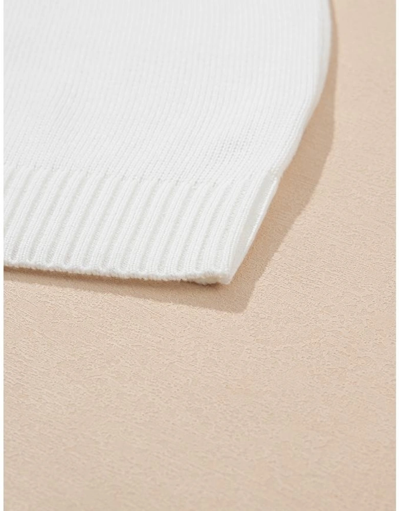 White Colorful Big Flower Pattern Crewneck Sweater