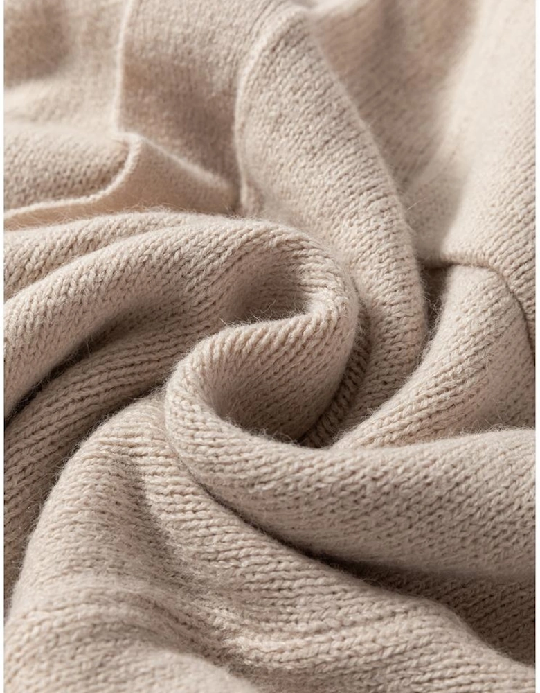 Beige Side Pockets Open Front Long Knitted Cardigan