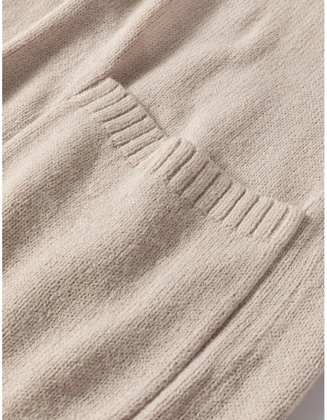 Beige Side Pockets Open Front Long Knitted Cardigan