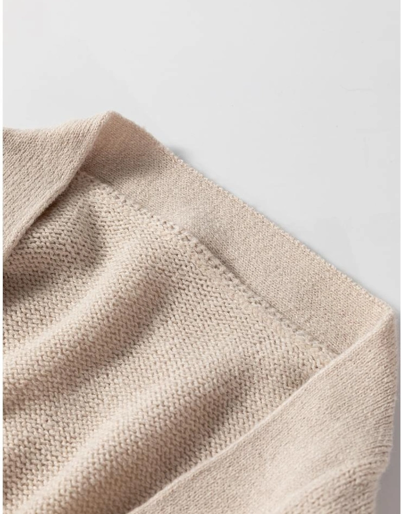 Beige Side Pockets Open Front Long Knitted Cardigan