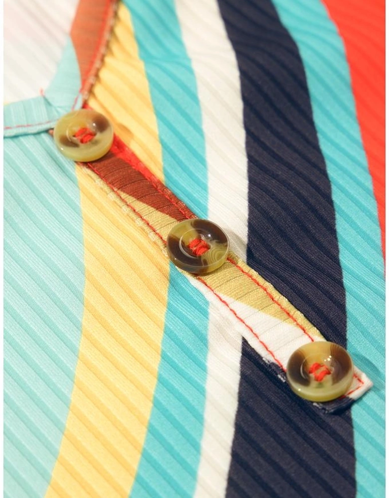 Multicolour Wavy Striped Buttoned V Neck Tank Top
