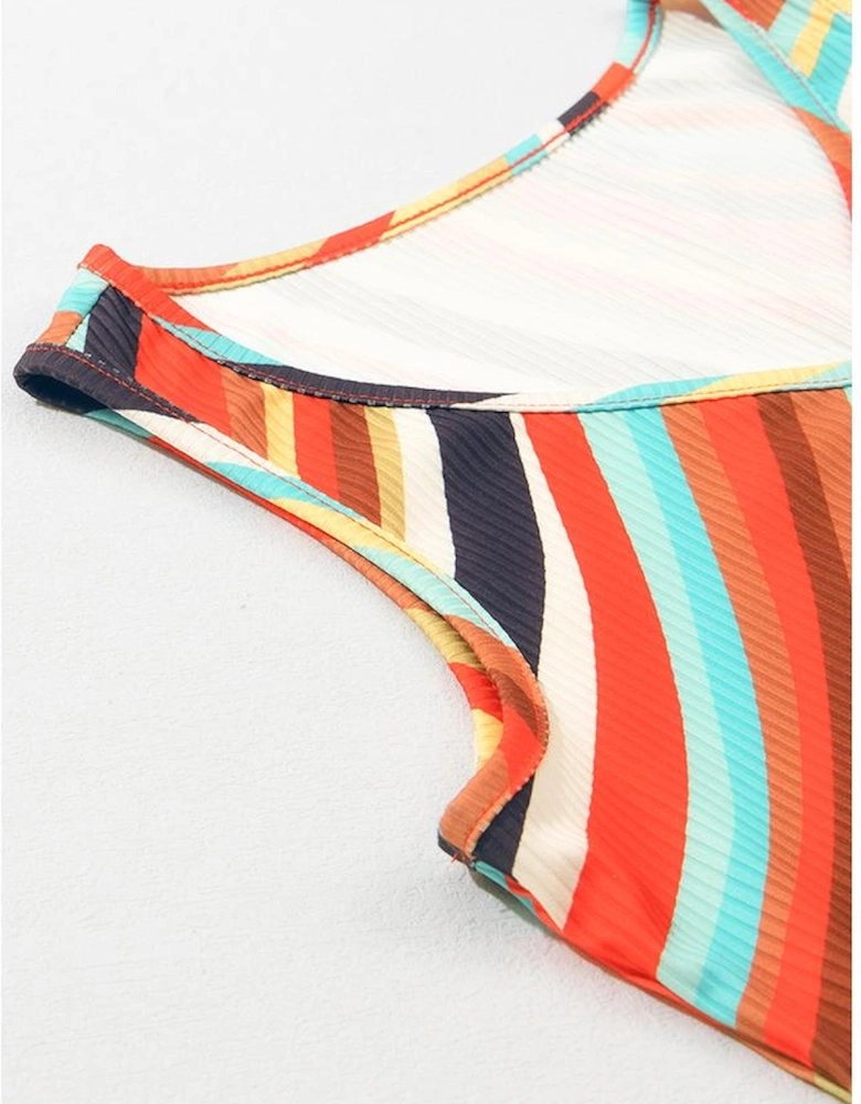 Multicolour Wavy Striped Buttoned V Neck Tank Top