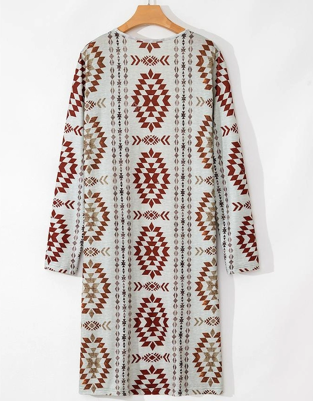 Brown Western Aztec Printed Open Front Long Cardigan