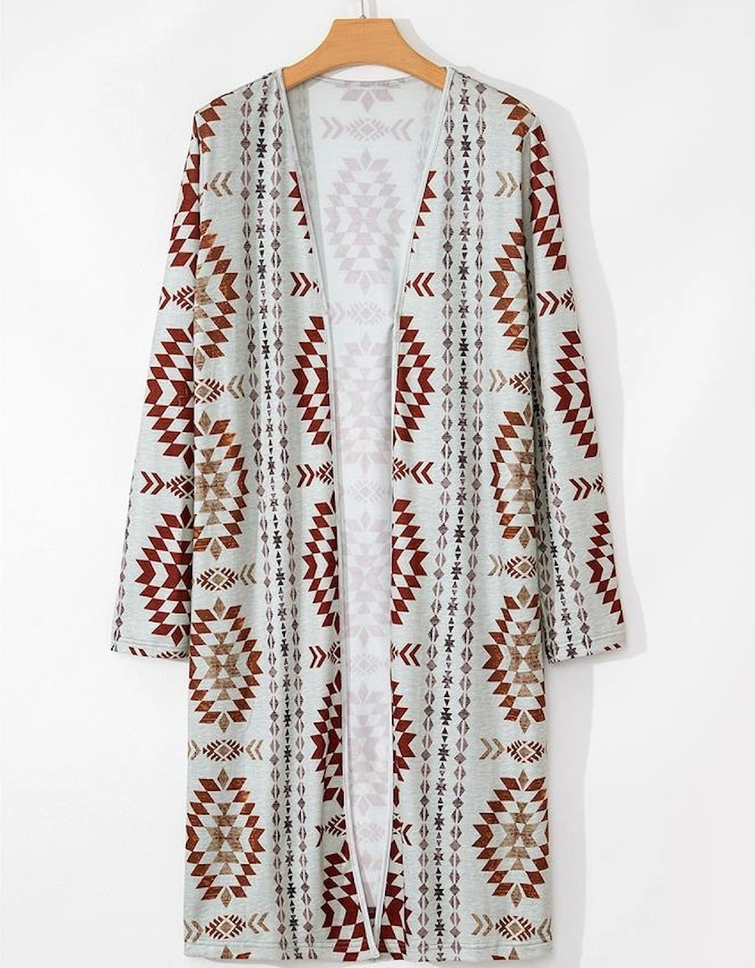 Brown Western Aztec Printed Open Front Long Cardigan