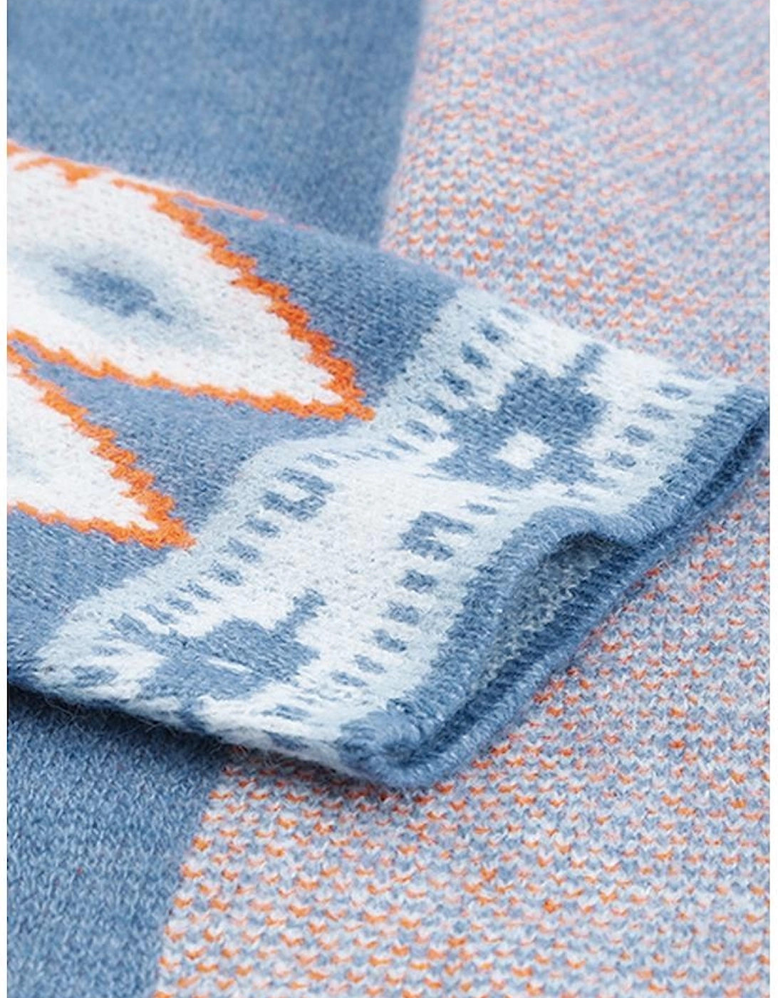 Blue Aztec Print Open Front Knitted Cardigan