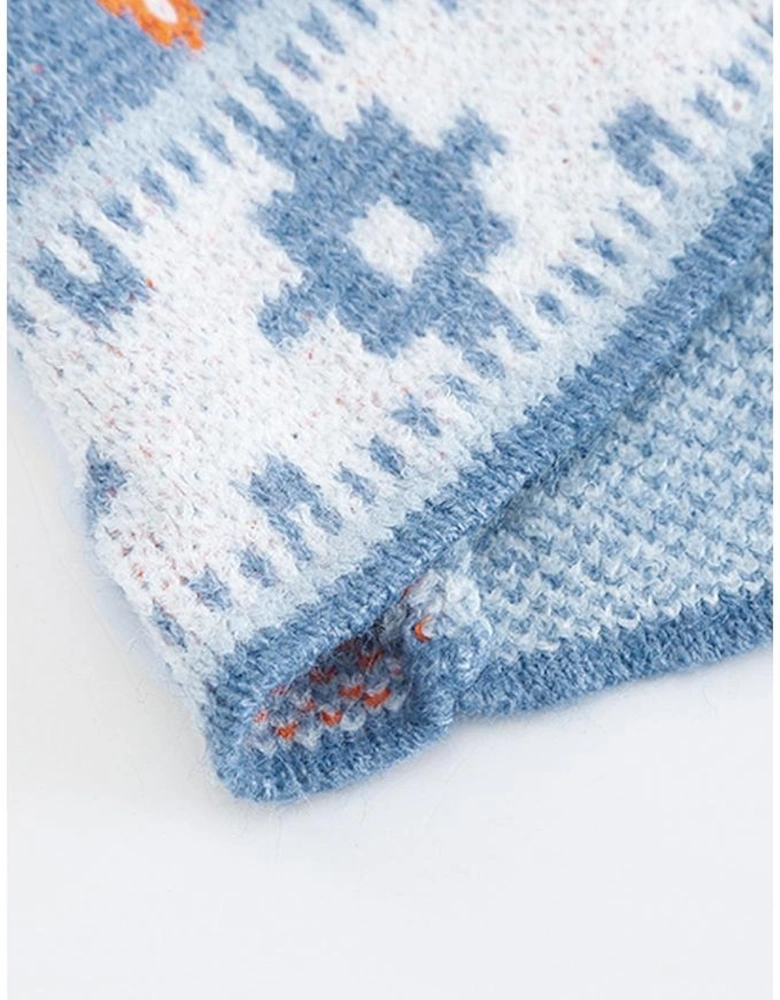 Blue Aztec Print Open Front Knitted Cardigan