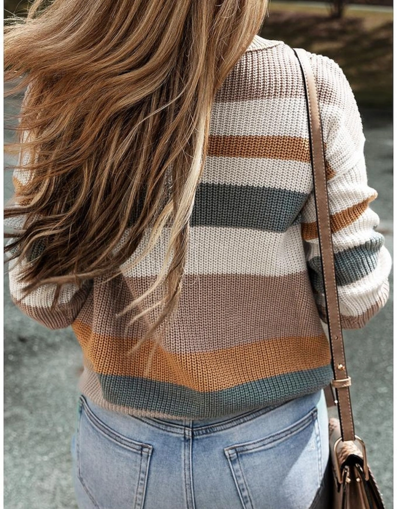 Camel Classic Round Neck Colorblock Knit Sweater