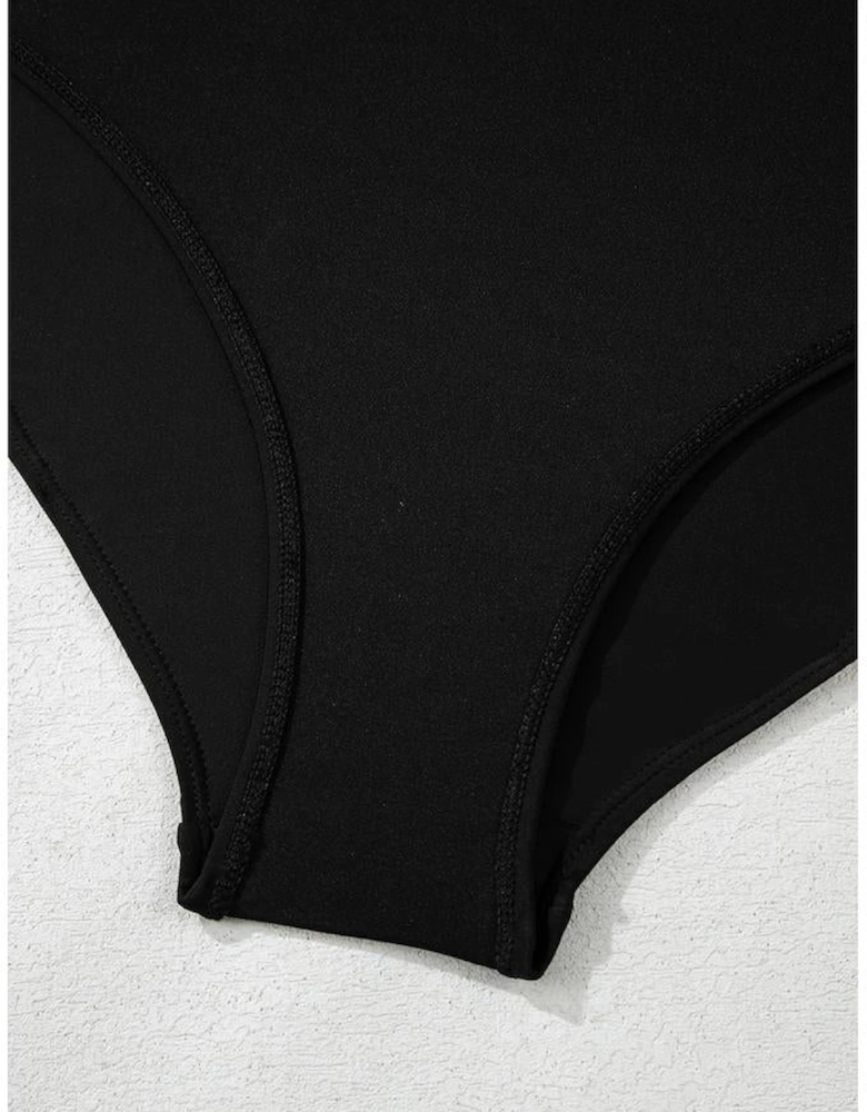 Black Side Tied Waist Square Neck Adjustable Straps A-line One Piece Swim Dress