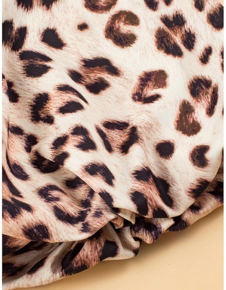 Bright Pink Leopard Colorblock Patchwork Bubble Sleeve Maxi Dress