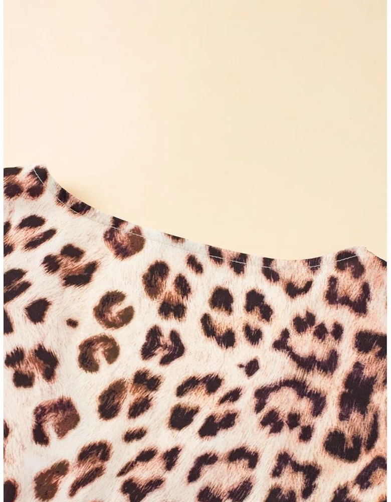 Bright Pink Leopard Colorblock Patchwork Bubble Sleeve Maxi Dress