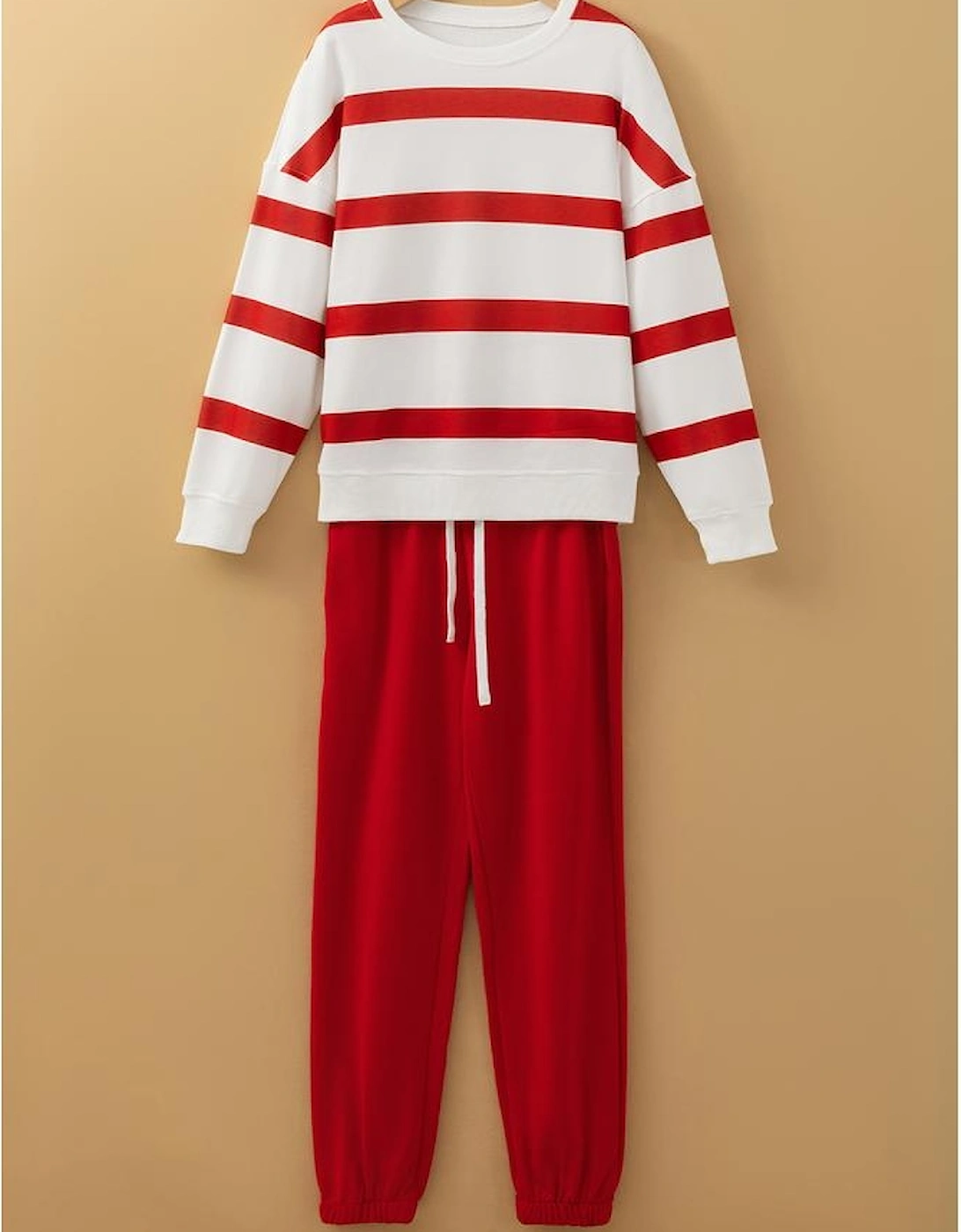 Red Stripe Drop Shoulder Pullover and Jogger Pants Set