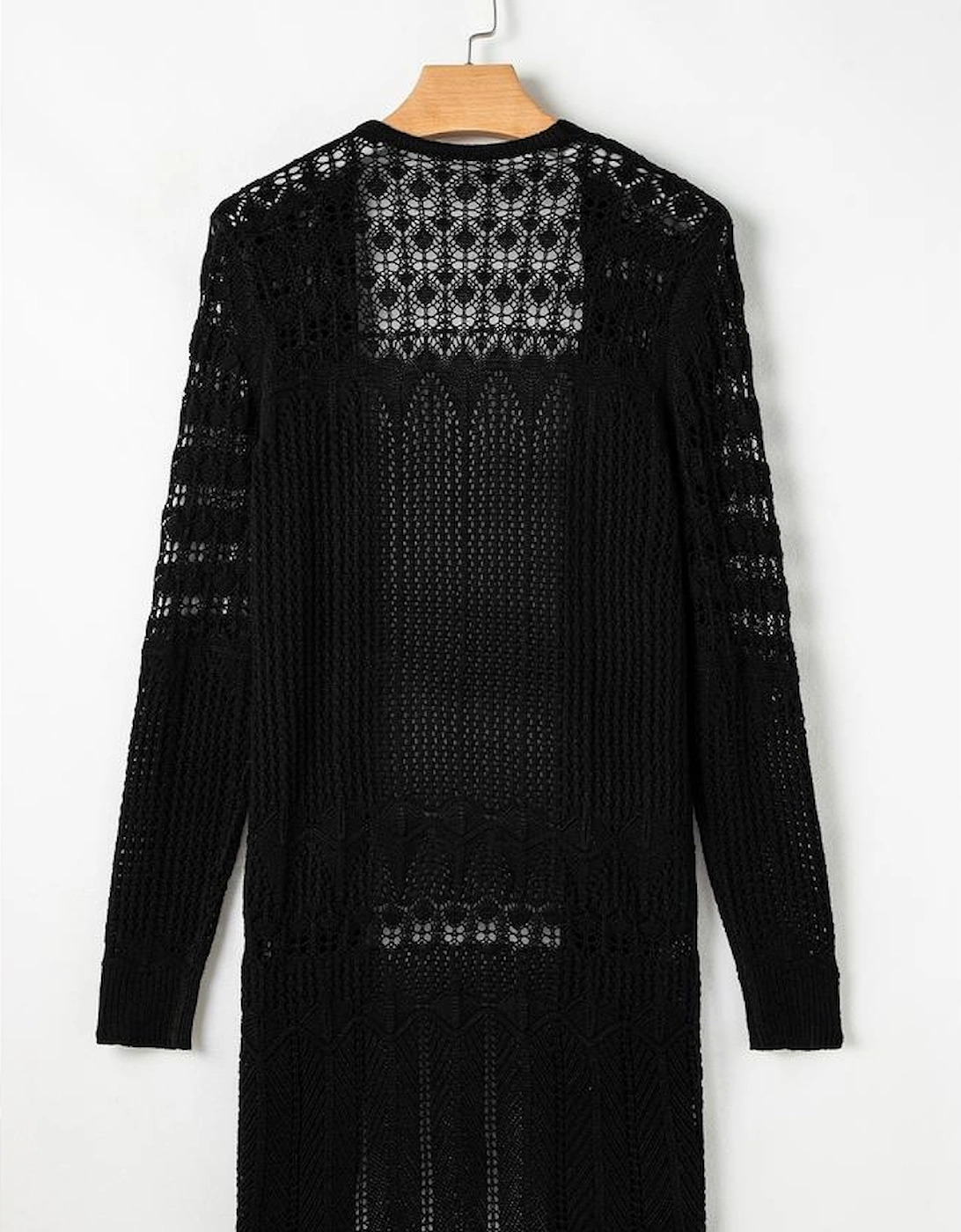 Black Crochet Hollow Out Open Front Cardigan