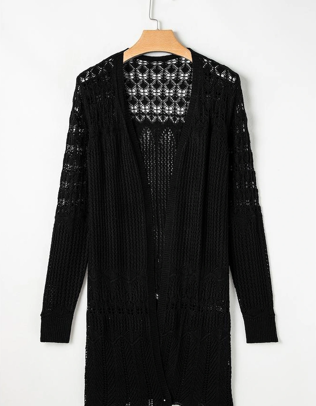 Black Crochet Hollow Out Open Front Cardigan