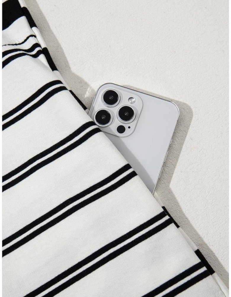 Black Stripe Half Placket Polo T Shirt Dress