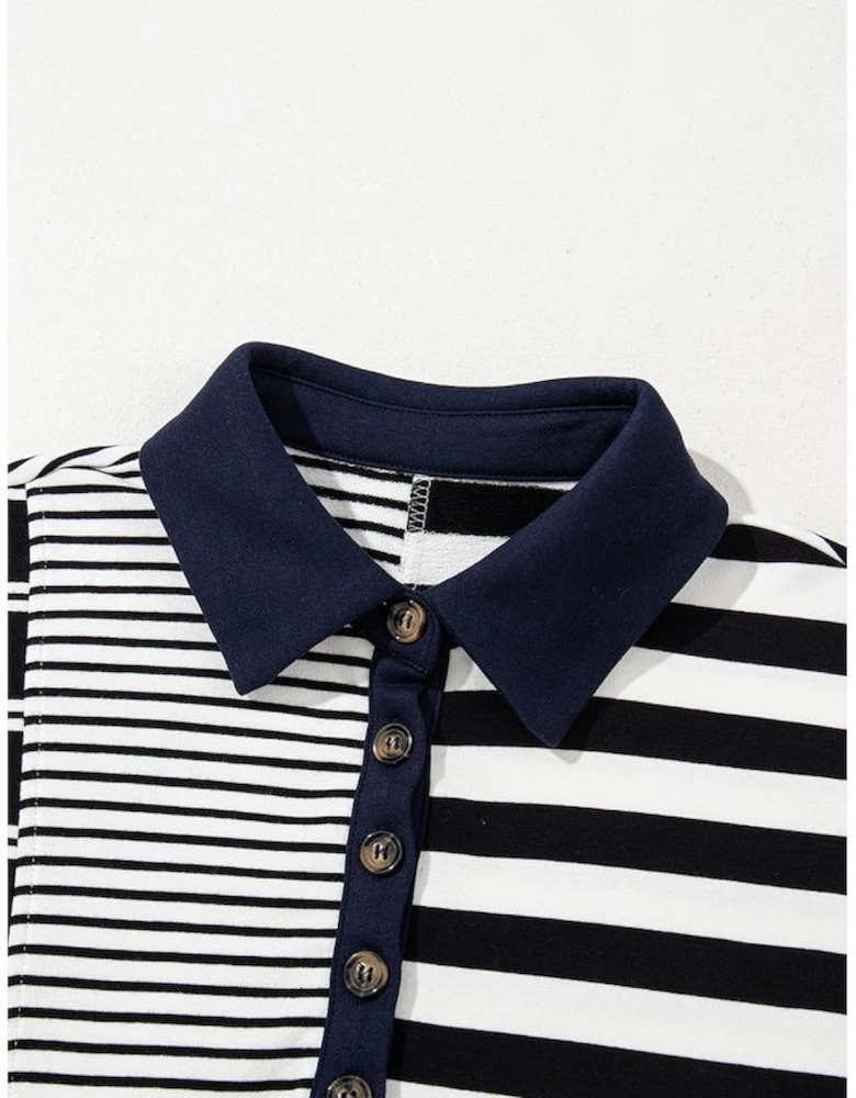 Black Stripe Half Placket Polo T Shirt Dress