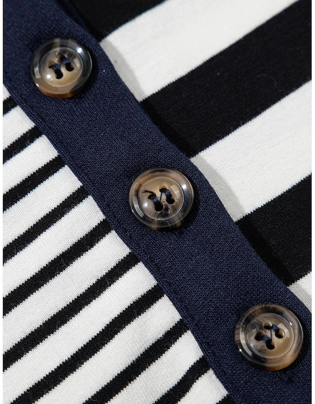 Black Stripe Half Placket Polo T Shirt Dress
