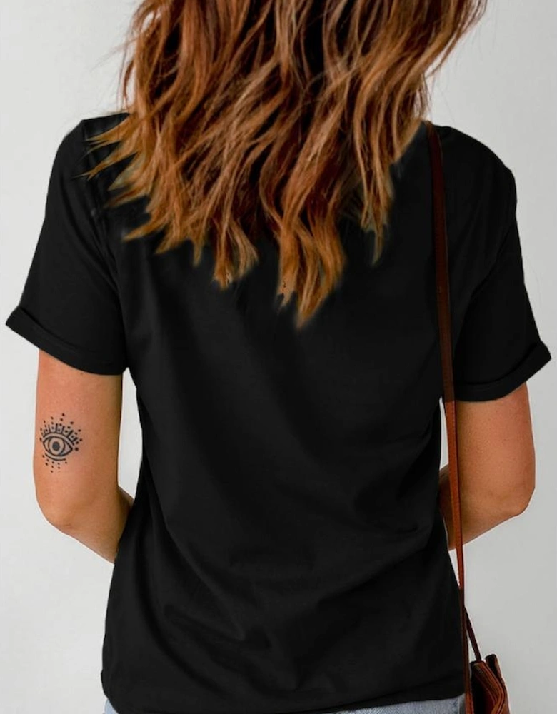 Black Thankful Grateful Blessed Leopard Print Crewneck T Shirt