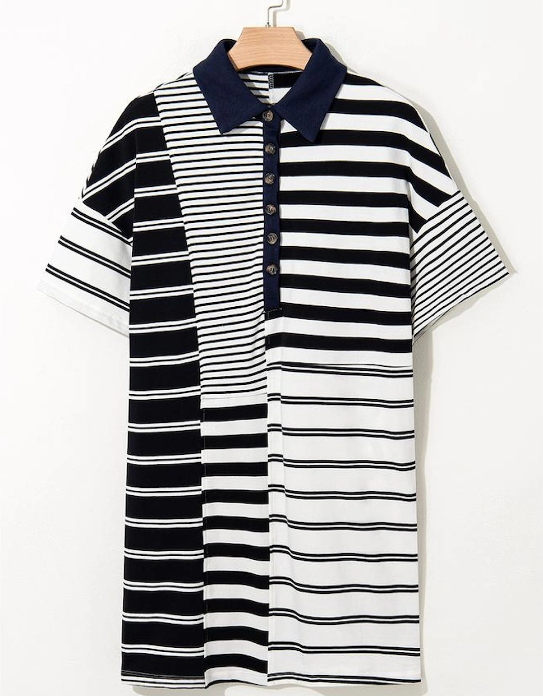 Black Stripe Half Placket Polo T Shirt Dress