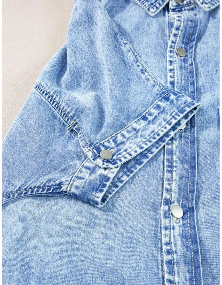 Light Blue Loose Medium Wash Short Sleeve Shirt Chambray Dress