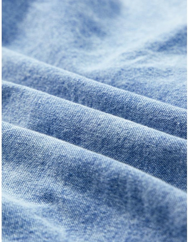 Light Blue Loose Medium Wash Short Sleeve Shirt Chambray Dress