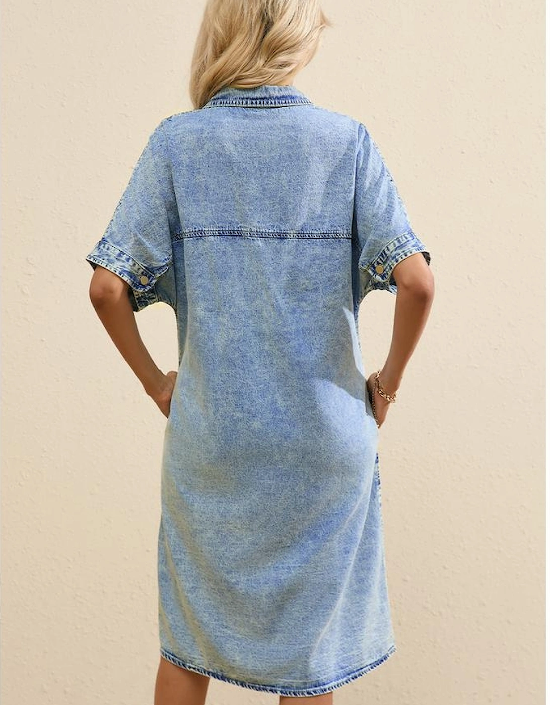Light Blue Loose Medium Wash Short Sleeve Shirt Chambray Dress