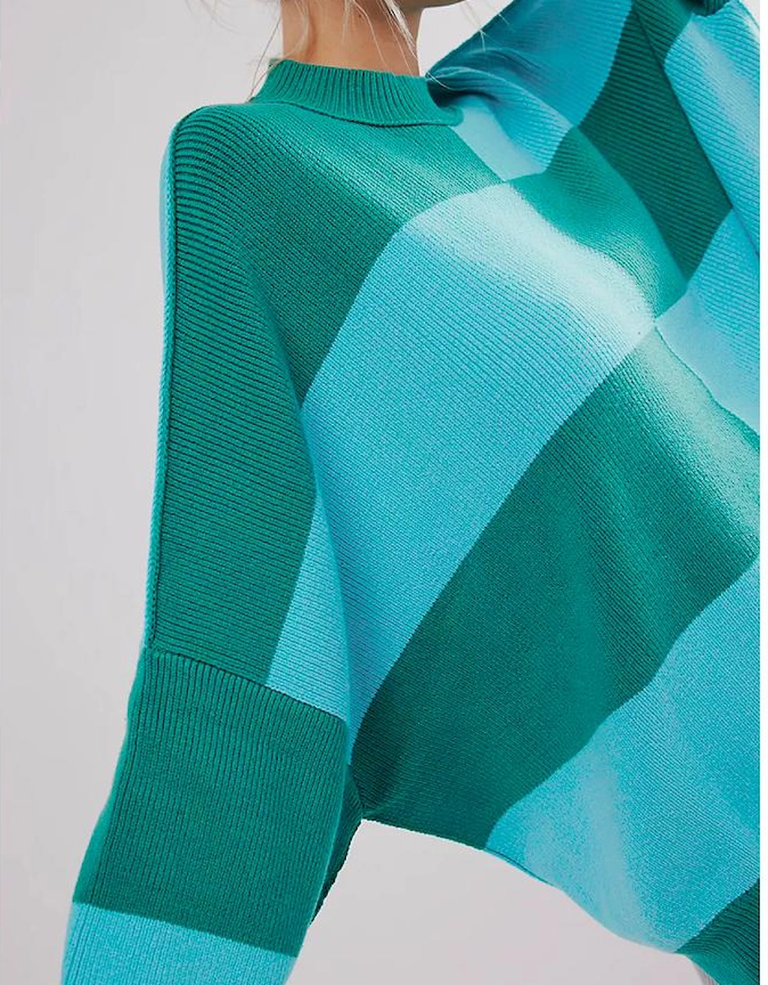 Green Checkered Side Slits Drop Shoulder Oversized Sweater