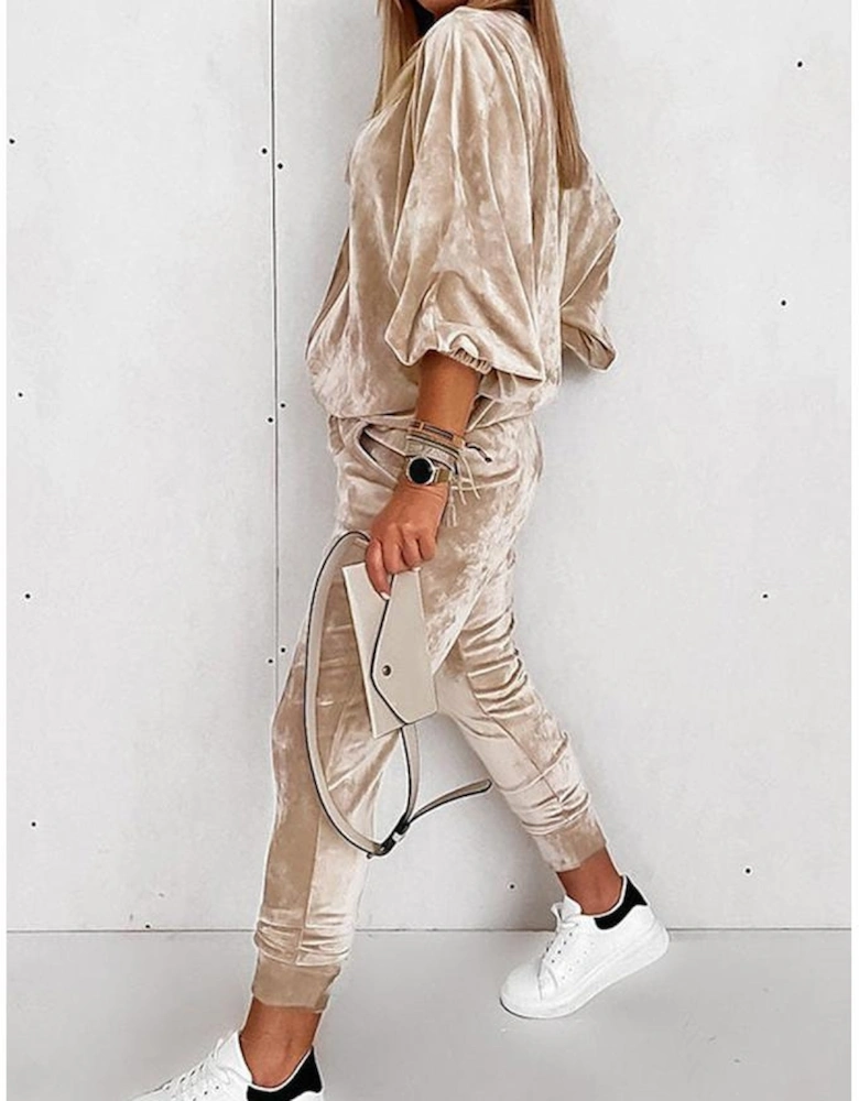 Parchment Velvet Zipped Top and Joggers Two Piece Set