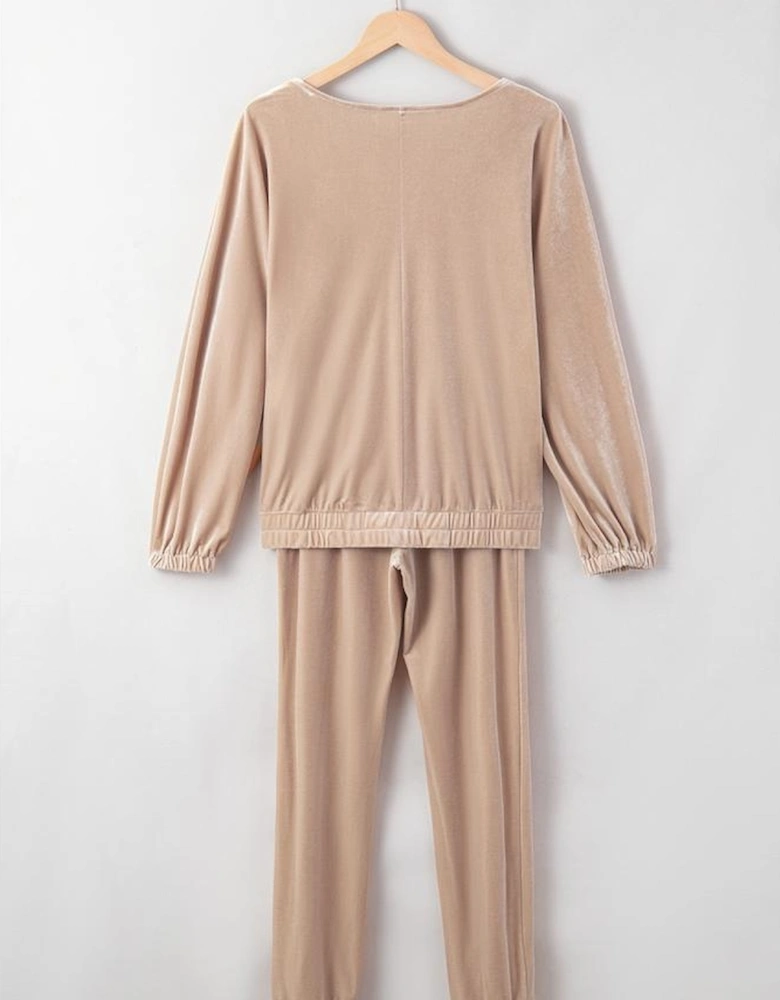 Parchment Velvet Zipped Top and Joggers Two Piece Set
