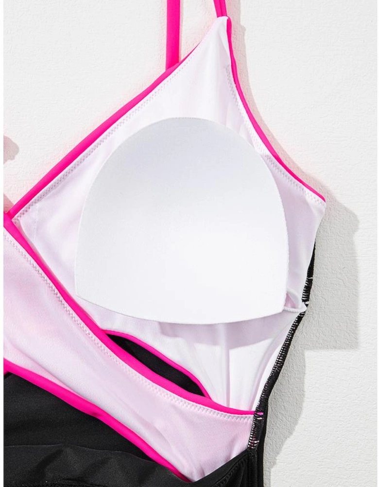 Rose Red Crossover Colorblock Cutout One Piece Swimsuit