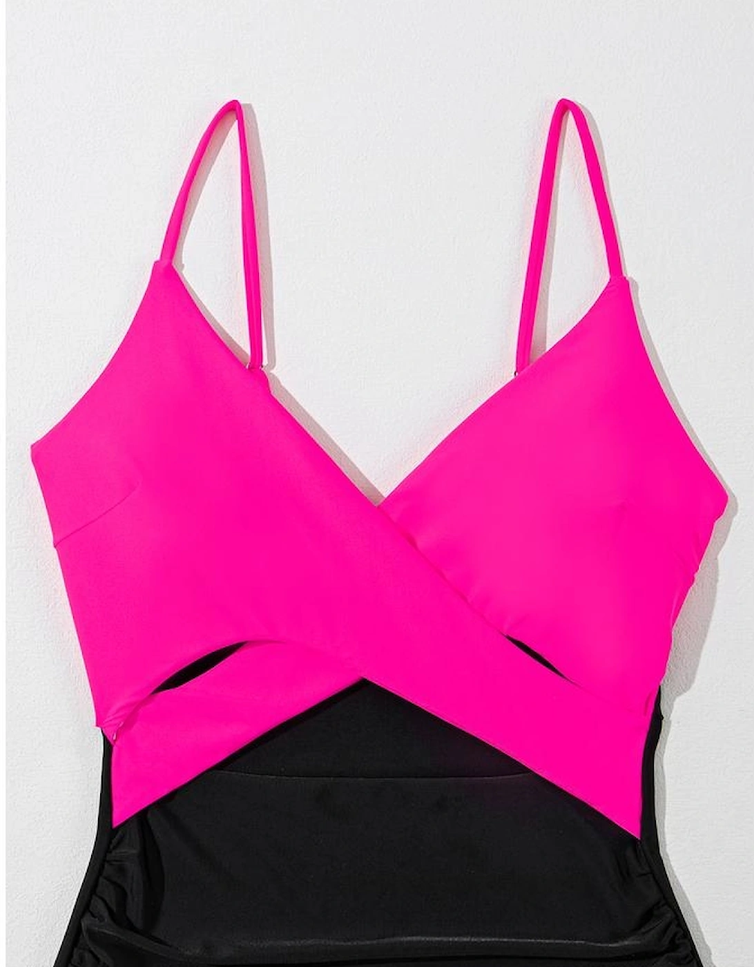Rose Red Crossover Colorblock Cutout One Piece Swimsuit